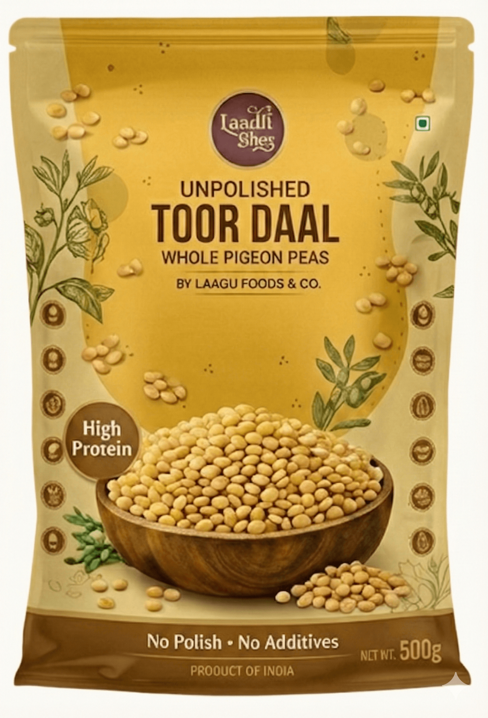 Unpolished Toor Daal - Premium Quality by Laadli Bhog
